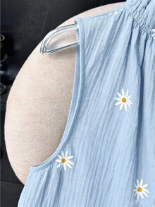 GlowEve CURVE Summer Fashion Casual Vacation French Vintage Elegant Commute Drawstring Tie Floral Print Blouse - Baby Blue - View 5