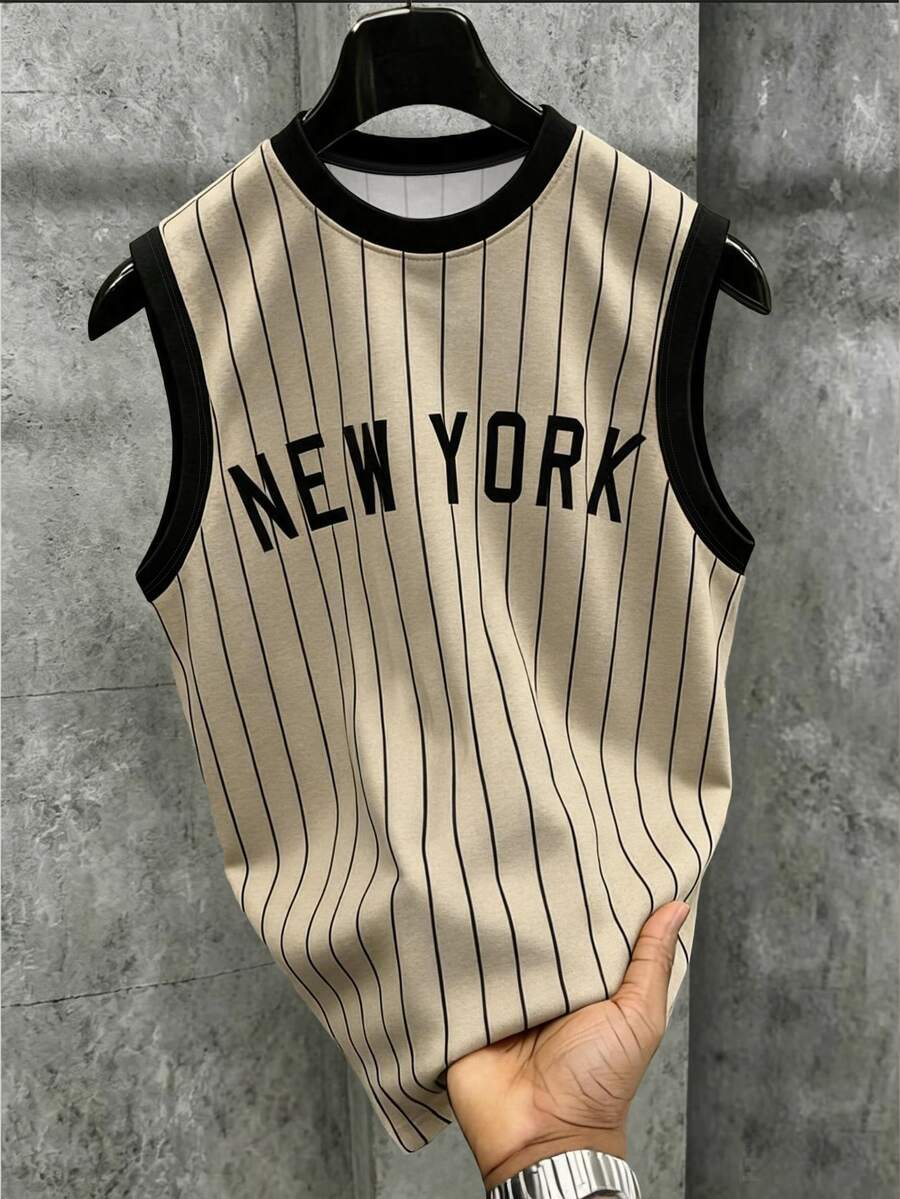 Manfinity EMRG Men's Colorblock Striped Letter Print Sports Tank Top - Multicolor - View 1