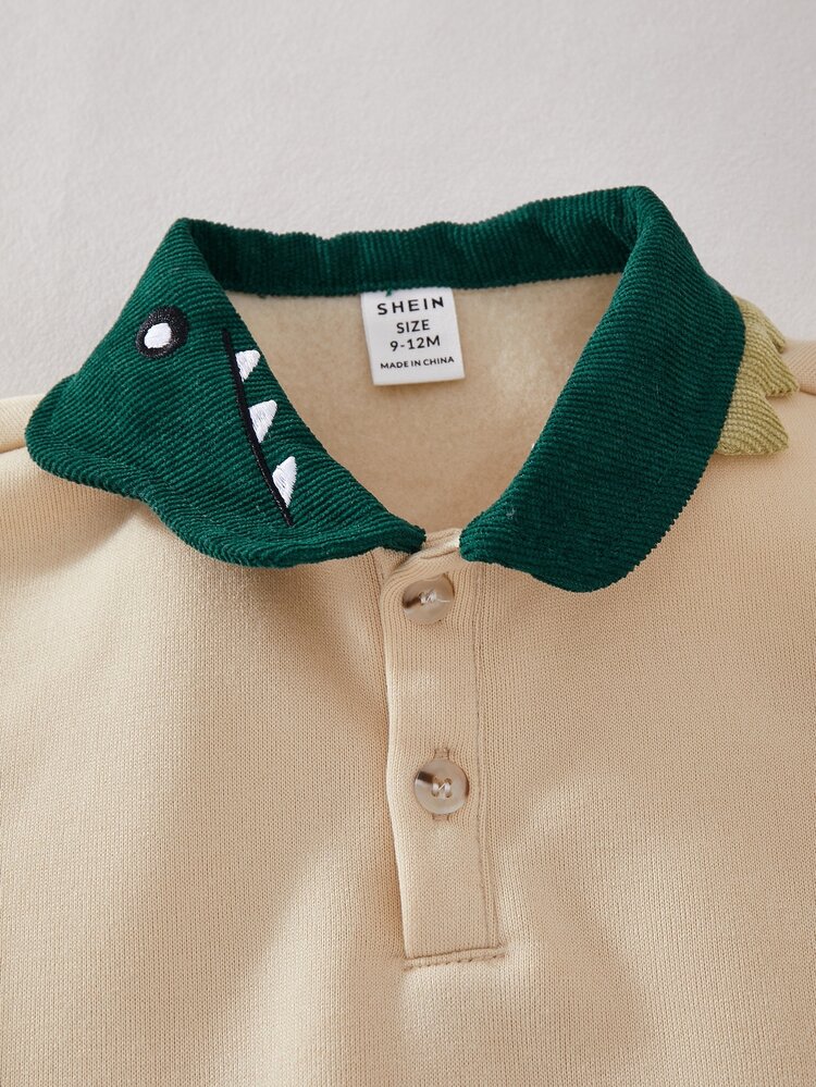 SHEIN Baby Boy Cartoon 3D Dinosaur Pattern Knitted Soft Crew Neck Long Sleeve Pullover Sweatshirt, With Dinosaur Bag - Apricot - View 3