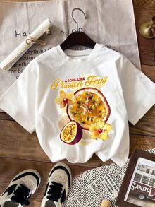 DrmWander 女款萬聖節 Treat Yourself 圖案短袖 T-shirt，南瓜糖果印花圓領休閒寬鬆版型秋季節日上衣 - 白色 - 查看 3