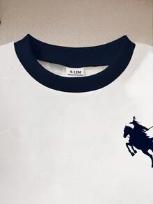 2件組男嬰秋冬衛衣套裝，時尚百搭簡約休閒款，對比色領口與袖口長袖上衣搭配純色休閒運動長褲，寬鬆舒適，胸前馬術印花增添質感，適合男嬰日常舒適休閒穿著、外出與玩耍，春季/秋季百搭耐穿 - 寶藍色 - 查看 4