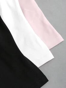 SHEIN 1件隨機發貨青少年女孩短版T恤，白色、黑色、灰色、酒紅、海軍藍、棕色，日常百搭四季穿搭 - 彩色 - 查看 7