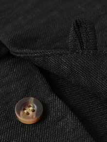 Manfinity Homme 男士舒適純色細斜紋布料小立領短袖襯衫與抽繩鬆緊腰長褲套裝，休閒度假、朋友約會、雞尾酒會、沙龍、聚會、日常辦公、極簡商務風格，特別適合春夏季節，適合自穿或送給朋友 - 黑色 - 查看 5