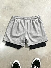 Gym Rark 男士迷彩印花抽繩腰雙層運動短褲，健身房適用 - 灰色 - 查看 2