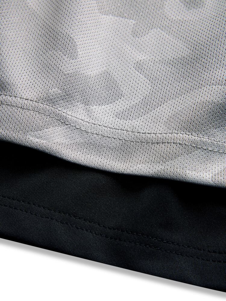 Gym Rark Men's Camouflage Print Drawstring Waist Double Layer Sports Shorts - Grey - View 3