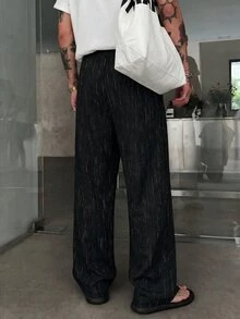STEELVANCE 男士休閒寬鬆條紋長褲 - 黑色 - 查看 2