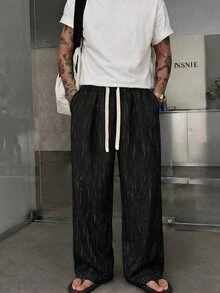 STEELVANCE 男士休閒寬鬆條紋長褲 - 黑色 - 查看 3
