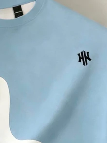 Daypath Plus Size Men's Blue & White Contrast Color T-Shirt, Suitable For Summer Outings, Fresh And Versatile - Blue - View 4
