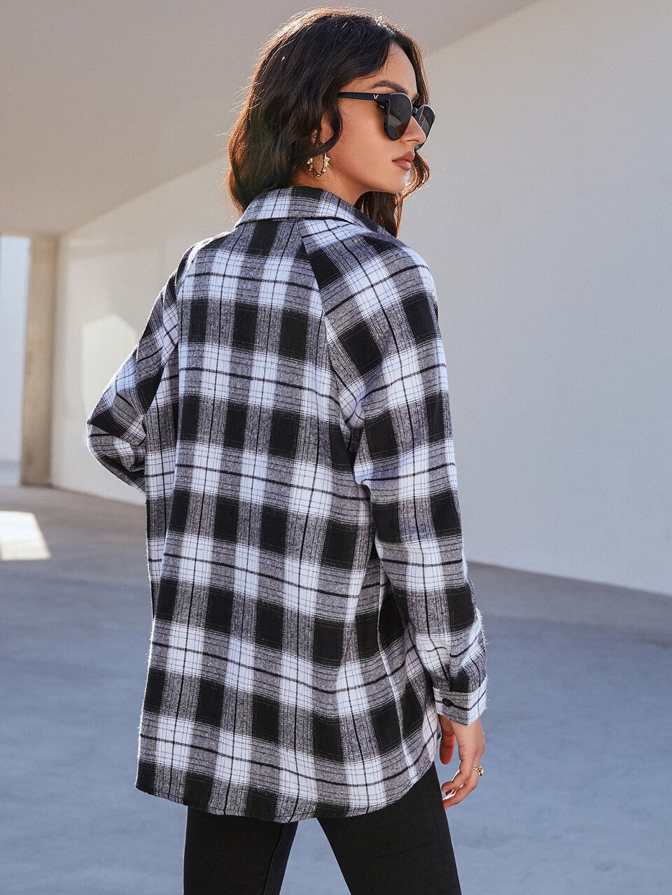 Collared, Button-Front Check Casual Shirt Fall Cloth For Women