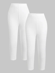 Tween Girl Tween Girl Casual Versatile Solid Color Leggings 2pcs/Pack - White - View 6