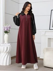 Rue Lumi Fashionable Casual Contrast Color Lapel Flared Hem Dress - Multicolor - View 9