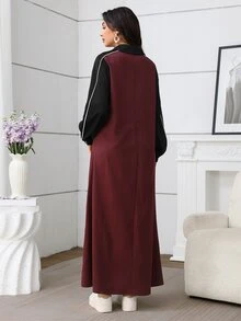 Rue Lumi Fashionable Casual Contrast Color Lapel Flared Hem Dress - Multicolor - View 2
