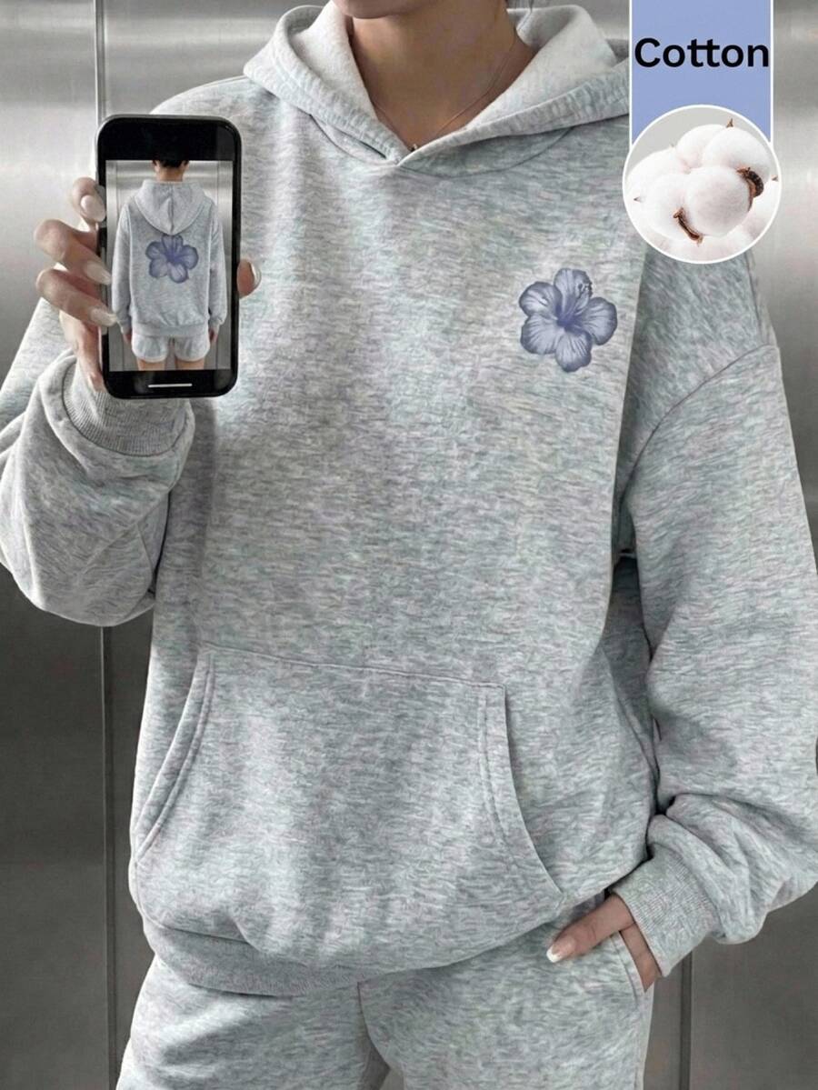 SHEIN Tween Girl Tween Girls Gray Casual Hooded Sweatshirt,Pocket, Long Sleeve Pullover Autumn Winter - Grey - View 1