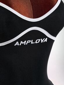 Amplova 女款對比飾邊露背掛脖修身連身短褲 - 黑色 - 查看 9