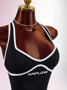 Amplova 女款對比飾邊露背掛脖修身連身短褲 - 黑色 - 查看 8