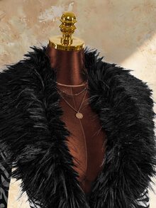 Amplova Faux Fur Collar Patchwork Deep V-Neck Long Sleeve Halloween Look Or Stylish Autumn/Winter Outfits. - Black - View 10