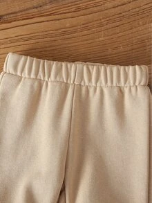 SHEIN 新生兒男嬰柔軟西式半拉鍊立領運動衫長袖上衣與運動長褲套裝 1個月里程碑 米色 秋季 - 卡其色 - 查看 8