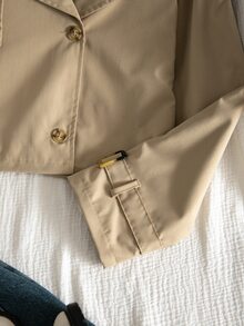 SHEIN Elladie kids Teen Girls Fall Clothes Brown Versatile Casual Button Long Sleeve Jacket For Weekend Outings, Fall, Solid, Minimalist, Streetwear, Cropped, Autumn - Khaki - View 7