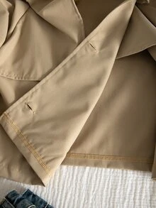 SHEIN Elladie kids Teen Girls Fall Clothes Brown Versatile Casual Button Long Sleeve Jacket For Weekend Outings, Fall, Solid, Minimalist, Streetwear, Cropped, Autumn - Khaki - View 8