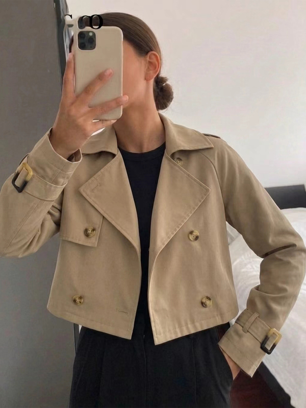 SHEIN Teen Girls Brown Versatile Casual Button Long Sleeve Jacket For Weekend Outings, Fall, Solid, Minimalist, Streetwear, Cropped, Autumn,