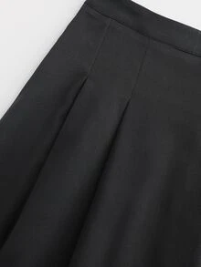 Rue Lumi 優雅高腰百褶中長裙，時尚百搭辦公室黑色冬季款 - 黑色 - 查看 9