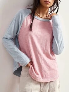 Bohemela 休閒純色針織拼接圓領長袖女款T恤 - 彩色 - 查看 6