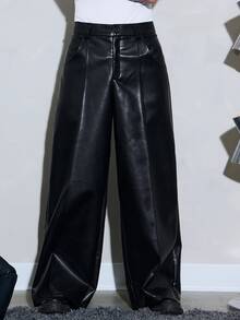 FeverCity Men's Solid Color Casual Versatile Daily Wear Long Pants - Black - View 3