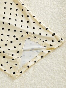 SHEIN Elladie kids 女童波點圖案套裝，V領短袖上衣，蝴蝶結裝飾，抓皺腰部設計，拼接袖口 - 黃色 - 查看 6