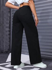 Flirla Casual Versatile Straight Leg Denim Jeans,Fall/Winter - Black - View 2