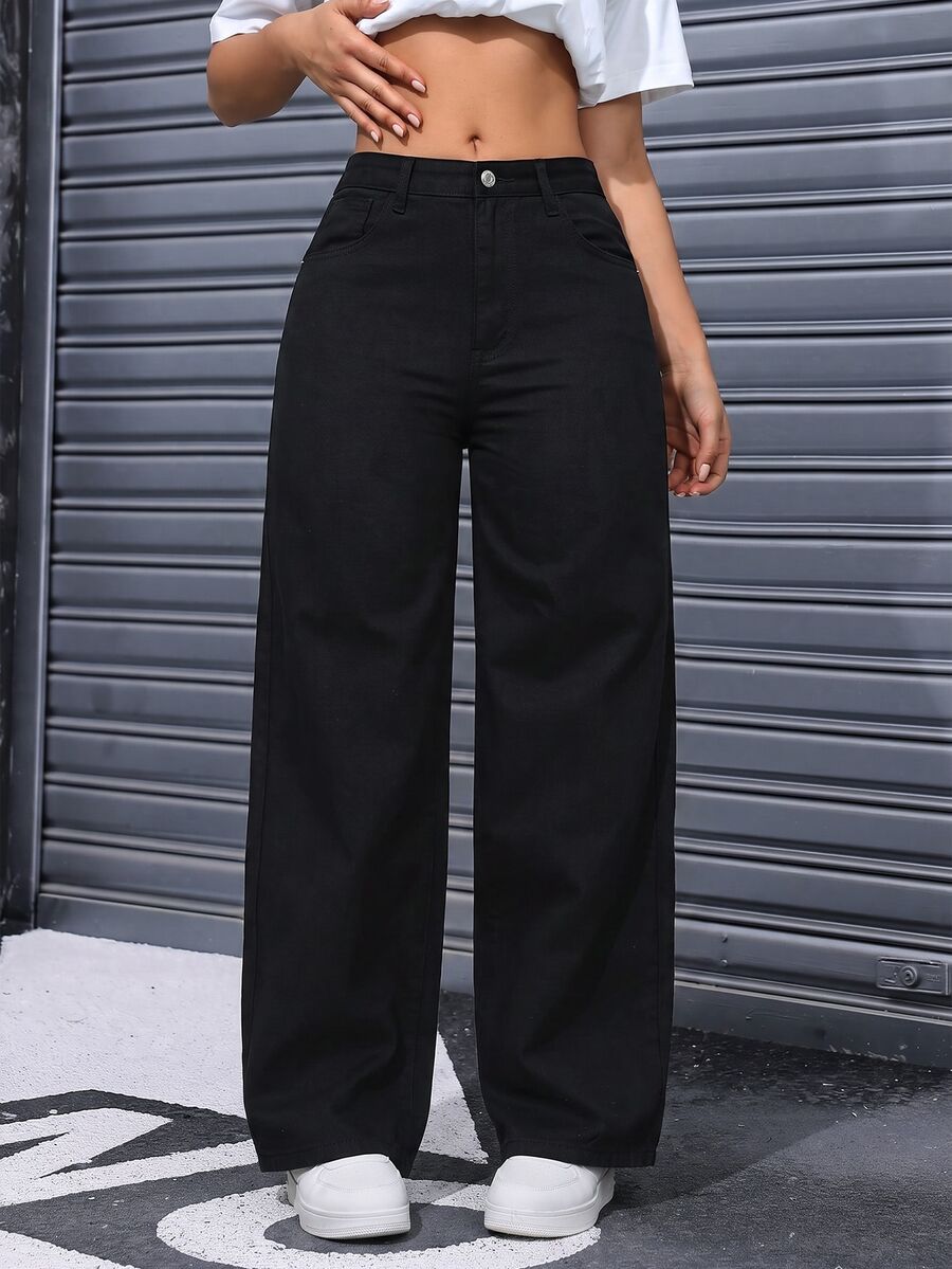 Flirla Casual Versatile Straight Leg Denim Jeans,Fall/Winter - Black - View 1