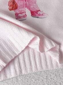 SHEIN Tween Girl Pink Knitted Bear Pattern Sweater Top Fall/Winter - Pink - View 7