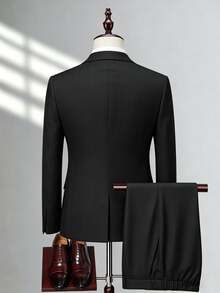 Manfinity Bizformal Men's Slim Fit Single Breasted 3 Pieces Suit For Men Blazer & Waistcoat & Pants Set, Autumn Formal Wedding Party Business Holiday, Ceremony - Black - View 2