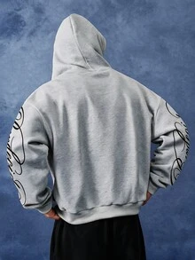 PAVTROS Men's Deep V-Neck Hooded Sweatshirt With Arm Print, Holiday Gift, Outdoor Sports - Grey - View 2