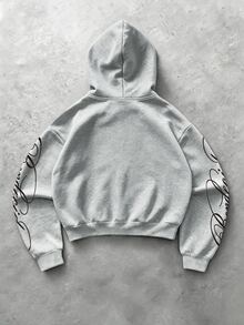 PAVTROS Men's Deep V-Neck Hooded Sweatshirt With Arm Print, Holiday Gift, Outdoor Sports - Grey - View 5