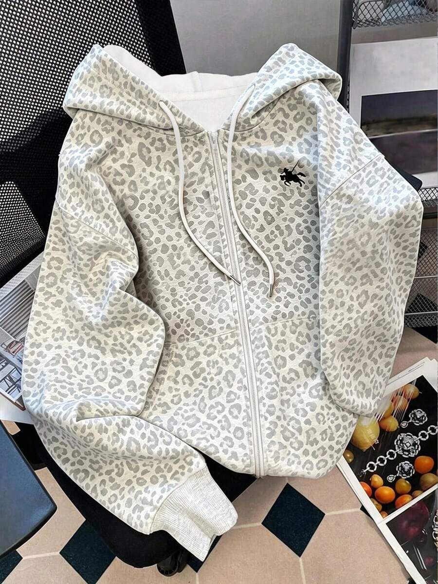 Resyla 女款外套上衣 秋冬夾克 拉鍊夾克 豹紋馬術印花運動衫 - 彩色 - 查看 1