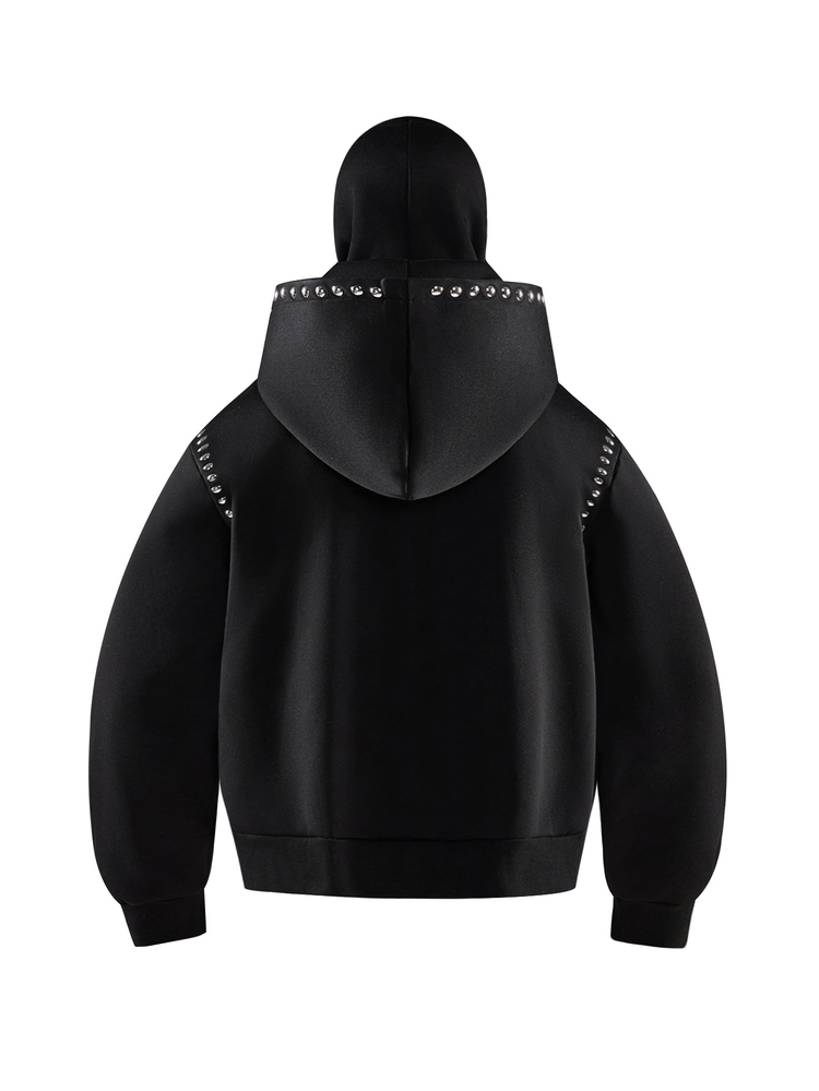 AXEPEAK Men's Autumn/Winter Fashion Metal Decor Hooded Sweatshirt - Black - View 4