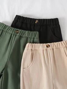 Souflis 3件組 幼兒男嬰返校休閒口袋彈力腰長褲 鈕扣裝飾 - 彩色 - 查看 5