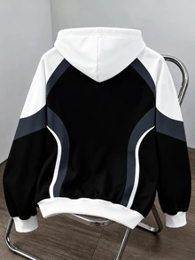 Daypath Sudadera casual diaria con capucha, bloques de color y estampado de letras para hombre - Negro - Ver 2