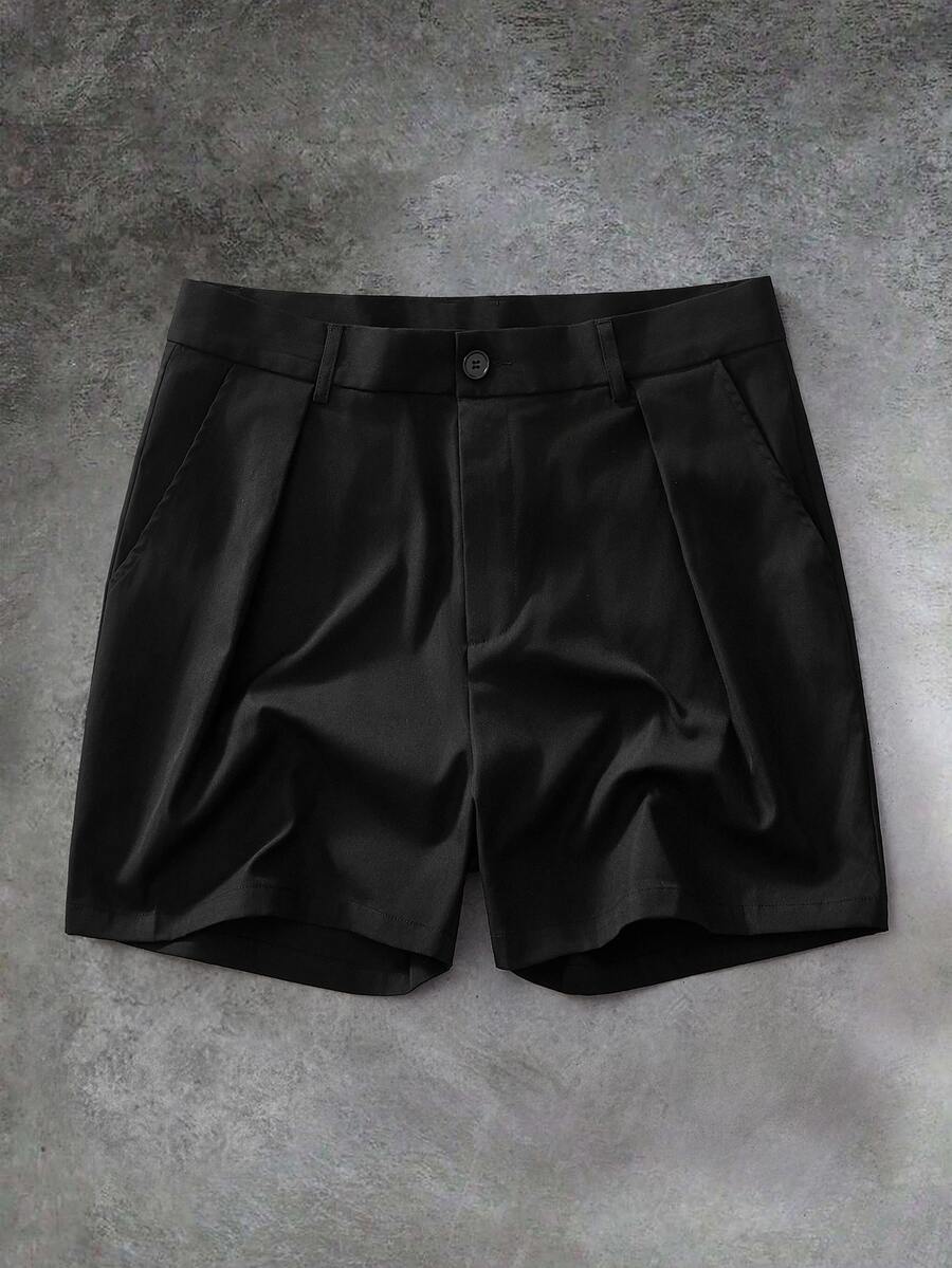 EASEVO Plus Size Men's Letter Print Drawstring Waist Woven Casual Straight Leg Shorts - Black - View 1