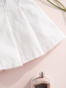 SHEIN Girls' Casual Cute Denim Pleated Skirt,Back-To-School Summer Washed White Lightweight A-Line Shorts,Soft Cotton Fabric,Elastic Waist,Snap Button Decor - White - View 4