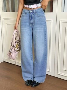 Rivivi Slant Pocket Washed Wide Leg Jeans - Blue - View 5