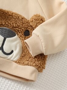 Cozy Pixies Baby Boy Cartoon Embroidery 3D Ears Design Raglan Sleeve Sweatshirt & Sweatpants - Khaki - View 4