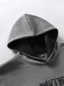 Major Grit 男士連帽衛衣，黑色與灰色拼色連帽衫，3D泡棉字母印花，雙層對比色設計，寬鬆落肩版型，街頭時尚男士連帽衫，休閒舒適百搭，適合外出、通勤、街拍、旅行、度假、日常穿著 - 彩色 - 查看 6