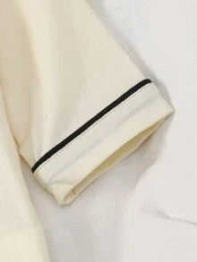 Souflis Souflis 3件隨機發送 1件新生兒棉混紡連身衣，黑色杏色條紋、藍色，前口袋附精緻熊刺繡補丁，對比滾邊 - 彩色 - 查看 4