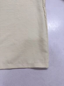 SHEIN Franclia 女士休闲都市风白色亚麻V领无袖上衣和阔腿裤套装 - 米色 - 查看 8