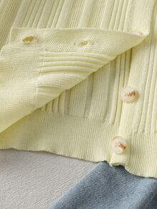 Suéter de punto con textura para niñas preadolescentes, manga larga, ropa de vuelta al colegio, adecuado para otoño/invierno - Amarillo - Ver 9
