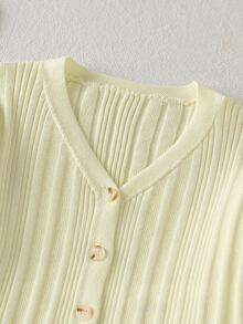 Suéter de punto con textura para niñas preadolescentes, manga larga, ropa de vuelta al colegio, adecuado para otoño/invierno - Amarillo - Ver 3