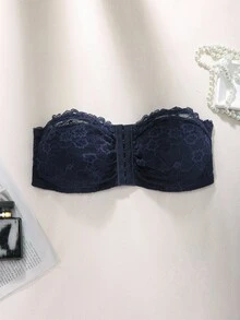 Lace Wireless Camisole Front Closure Bra, Tube Top Style - Blue - View 6