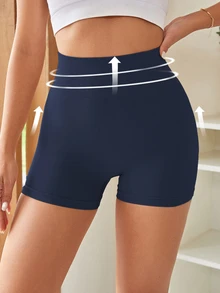 Slayform Slayform Eassivo Women High Waist Tummy Control Sports Shorts,Solid Compression Fit Workout Biker Shorts,Stretchy Gym Running Sweat Legging Shorts For Summer - Navy Blue - View 6
