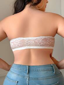 SHEIN 1pc Plus Size Women Front Close Lace Bra - White - View 2